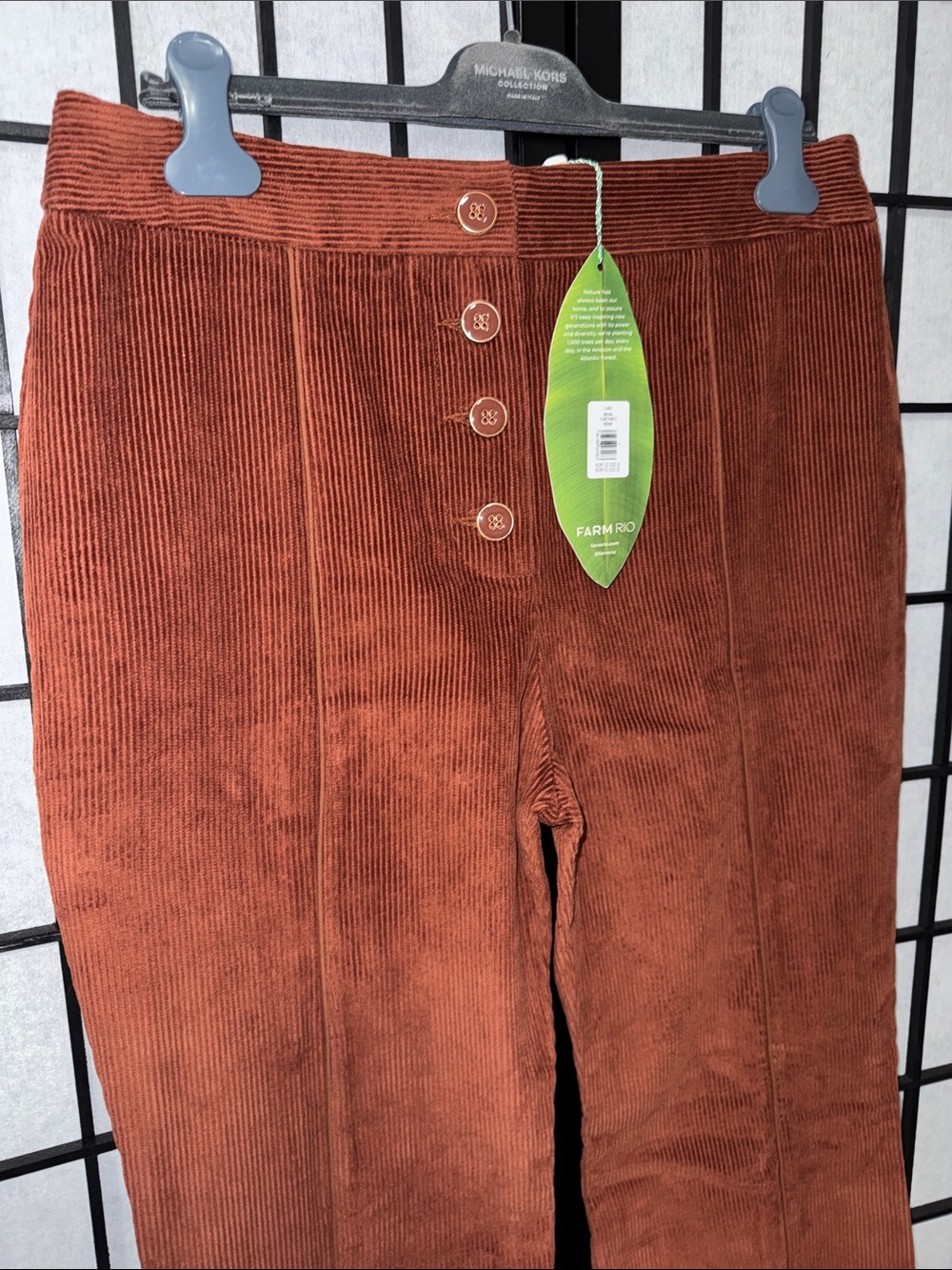 FARM Rio L Brown Corduroy Flare Pants  High Rise Button Detail Retro Wide Leg - Picture 6 of 15
